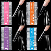 Nouveau lot de 240 pièces XXXL pour nail art, plaques à ongles ultra longues effet tuyau d'eau, patchs à ongles carrés français, amande, ABS transparent, colle pour doigts