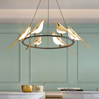 D25.6in Acrylique 6 Oiseaux Anneau Lustre Nordique Ronde Table À Manger Magpie Suspension Moderne Designer Art Salon Chambre Lumière