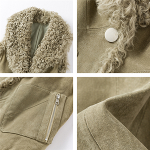 Manteau CAMIS vintage en cuir véritable pour femme avec boutons et fourrure de mouton véritable, marque PUDI B401709 - Product Image 4