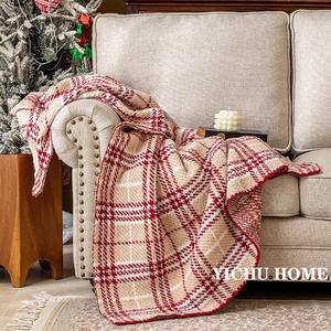 Couverture Raschel en polaire <span class=keywords><strong>rouge</strong></span> française <span class=keywords><strong>de</strong></span> haute qualité motif géométrique Plaid Design pour bureau <span class=keywords><strong>sieste</strong></span> châle utilisation décorative <span class=keywords><strong>de</strong></span> noël pour - Product Image 1