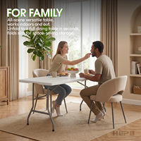 Table de camping portable CE 6 pieds avec poignée et verrous de sécurité, pliable en fer et plastique, pour pique-nique, plage, intérieur et extérieur