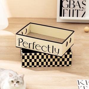 Kreativer Rechteckiger Schwarz-Weiß Karierter Papier-Kratzbaum für Katzen Extra-Groß Langlebig Staubfrei Wellpappe Katzen-Kratzbrett - Product Image 1