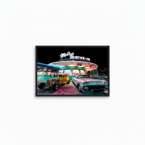 Mels Drive-In Canvas Print: Retro 50s Diner, Classic Car Art,<b>BLACK</b> <b>FRAMED</b> CANVAS - Product Image 2