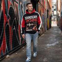 Sweat-shirt en coton respirant pour homme, coupe ample, style streetwear, imprimé musical 'SOUNDSCAPE 2026', noir, rouge et blanc, collection automne, OEM ODM