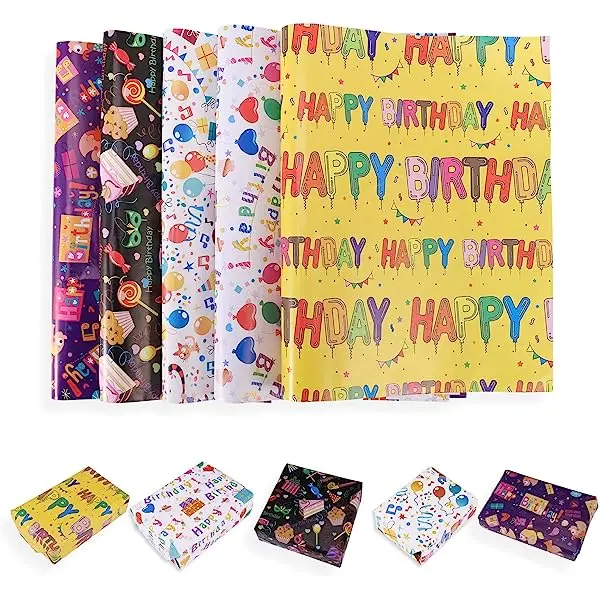 Feuilles de papier d'emballage personnalisées imprimées pour cadeaux et dessins animés rouleau de papier d'emballage pour voeux d'anniversaire d'enfants et de Noël
