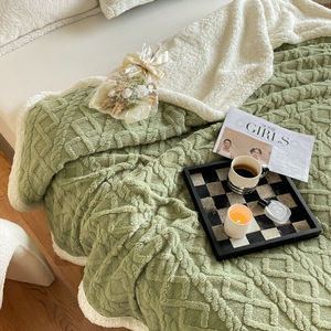Manta de Sherpa de tafetán a cuadros 3D de tamaño individual y completo, manta gruesa de Jacquard de Color sólido para cama y sofá