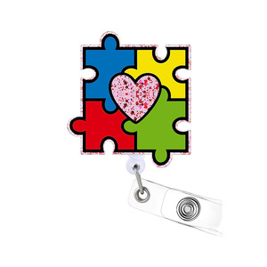 New cross-border colored easy-pull <b>buckle</b>, medical-grade glitter acrylic retractable name tag/card holder, in stock. - Product Image 1