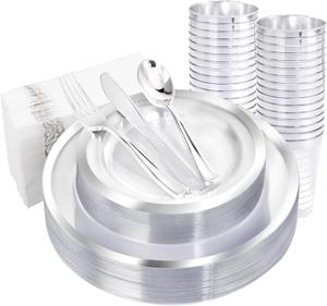 175pcs Modern Elegant Plastic White Dinner Plates Wedding <b>Cutlery</b> Disposable Convenience Dinnerware <b>Sets</b> for 25 Guests - Product Image 2