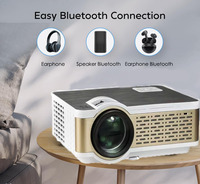 Projecteur LED LCD 4K de haute qualité avec Android WiFi, système stéréo HIFI, haut-parleurs intégrés - Cinéma maison portable et projecteur de films en plein air