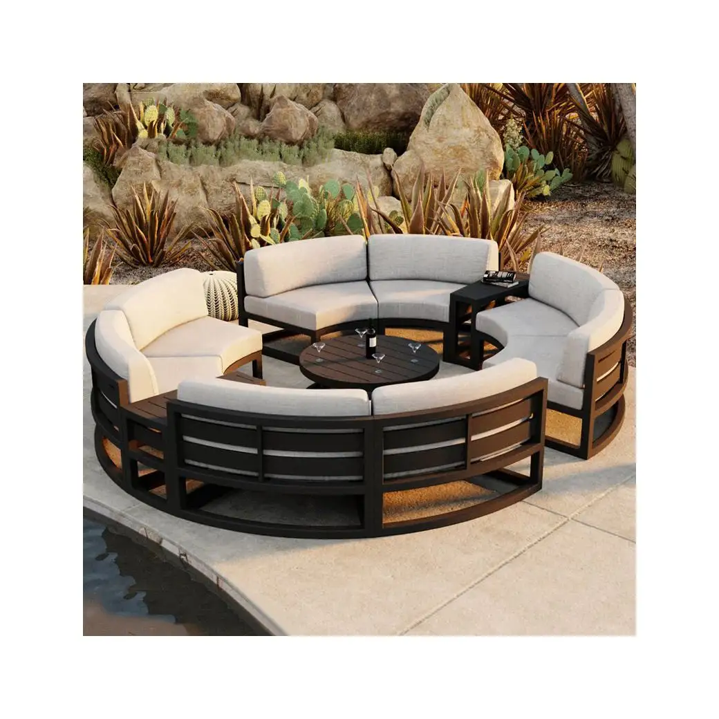 Moderne Aluminium Ronde Vorm Tuinbanken Tuinmeubilair Buiten Sofa Patio Meubelen Set