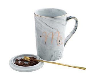 14oz Pink Grey Mr Mrs Souvenir Wedding Gift Couple Lover <b>Reusable</b> Ceramic Marble Coffee Tea Mug - Product Image 6