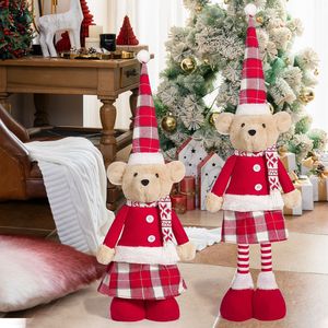 Oso de Peluche Telescópico Festivo de Navidad para Pareja - Oso Retráctil de Pie con Atuendos Navideños de Cuadros Fair Isle, de Poliéster Nórdico, Hecho en China - Product Image 3