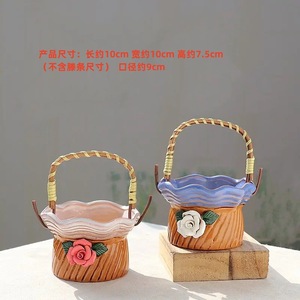 Pot de fleurs en céramique respirant moderne avec poignée, poterie artisanale écologique pour plantes succulentes avec trou de drainage - Product Image 3