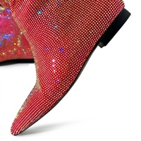 Femmes hiver Slouch genou bottes hautes plein strass embelli bout pointu plat talon bas fête scène tailles étendues