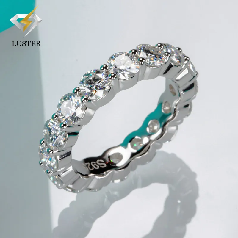 Luster Jewelry S925 sterling silver jewellery 4mm D color FL GRA moissanite band engagement wedding eternity rings