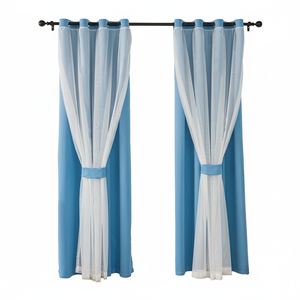 Tenda Oscurante 100% Poliestere con Occhielli <span class=keywords><strong>per</strong></span> Camera da Letto, Doppio Strato in Tessuto Trasparente e Oscurante, Tinta Unita, Pronta all'Uso - Product Image 4