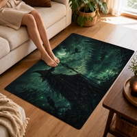 Tapis moderne lavable antidérapant en polyester à imprimé animalier vert forêt lac, en faux velours, pour chambre à coucher d'ambiance sorcière