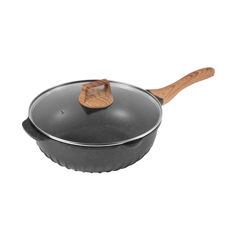 Die cast aluminum non stick Marble Coating induction bottom big deep frying pan with Bakelite handle