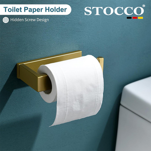 Ensemble d'accessoires de salle de bain en or brossé : <span class=keywords><strong>porte</strong></span>-serviettes, <span class=keywords><strong>porte</strong></span>-rouleau de papier toilette, crochets pour peignoirs, idéal pour les petites salles de bain - Product Image 5