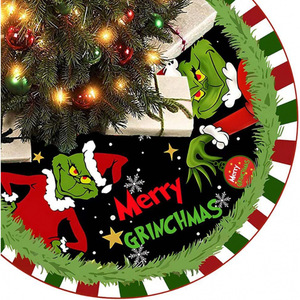 Damai Merry grinchmas grinchmas กระโปรงต้นคริสต์มาสกลมพรมต้นคริสต์มาสสำหรับตกแต่งบ้านวันหยุดกระโปรงต้นคริสต์มาส - Product Image 2