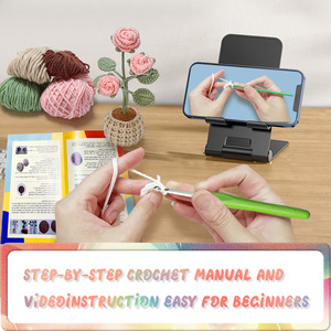Kit de crochet pour débutants - Ensemble de matériel pour <span class=keywords><strong>pot</strong></span> de fleurs en forme de rose avec outils complets et tutoriel vidéo, artisanat pour adultes et enfants - Product Image 6