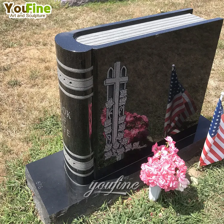 Natural Stone Hand Carved Modern Marble Cemetery Granite Headstone Book