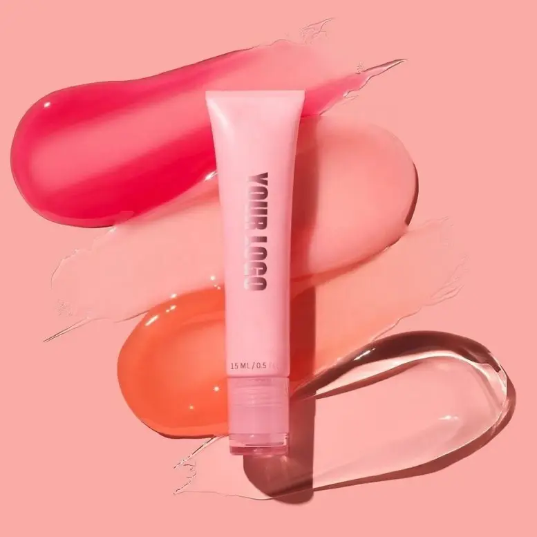 Juicy Mirror-shine Gloss bibir, kosmetik pelembap bibir gel & Gloss Label pribadi 2in1 tabung lembut merah muda, Lip Gloss tidak lengket
