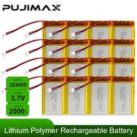 Batterie polymère au lithium rechargeable PUJIMAX 103450 Lipo 3.7V 2000mAh avec prise PH 2.0mm 2 broches pour casque Bluetooth MP5