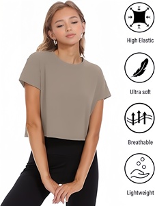 T-<span class=keywords><strong>shirt</strong></span> court d'été pour <span class=keywords><strong>femme</strong></span> à manches courtes, avec logo personnalisé, idéal pour le sport, le yoga, la course, la gym, décontracté, coupe ample, style streetwear - Product Image 3