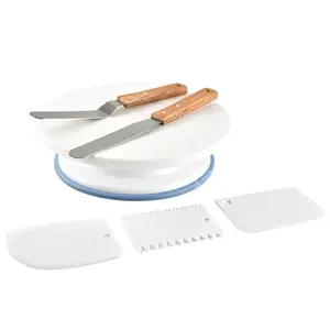 ידני מסתובב עוגת שולחן 6 סטים אפיית עוגת כלים מגרד מסתובב פלסטיק לקשט שולחן