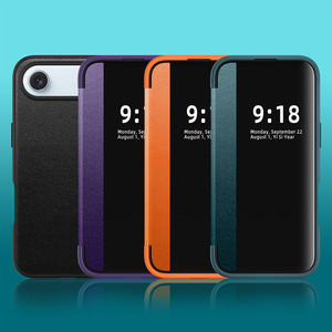Huanmin Factory offers a plain leather flip phone case for the <b>iPhone</b> 17 Air, providing full coverage and drop protection - Product Image 1