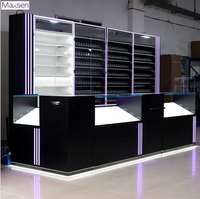 Conception d'intérieur personnalisée pour boutique de tabac, ensemble complet, éclairage LED RGB, comptoir d'exposition en bois, îlot, vitrine murale verrouillable