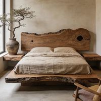 Lit plateforme en bois massif à profil bas, personnalisable, écologique, moderne et minimaliste, idéal pour hôtel, appartement ou maison d'hôtes