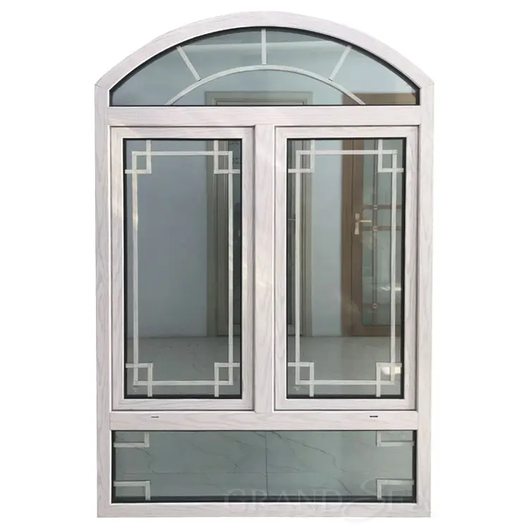 Створчатое окно с французской аркой, открытие с поворотом на 180 градусов, створчатое алюминиевое створчатое окно в форме дуги