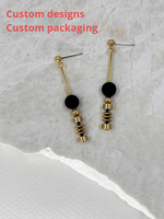 Boucles d'oreilles pendantes en onyx et laiton, design géométrique minimaliste moderne, en pierre naturelle, faites à la main pour femmes et jeunes filles – Collection été