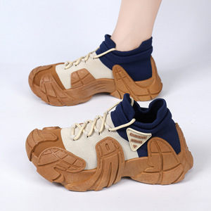 Chaussures de marche à plateforme en tricot personnalisé, style chunky, pour hommes et femmes, avec blocs de couleur tendance, supportant OEM ODM et logo personnalisé - Product Image 6