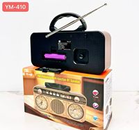 Speaker Portabel Retro YM-410, Jam, Dekorasi Meja, Pemutar Radio FM AM SW3 BAND RADIO 5W Bass TF USB