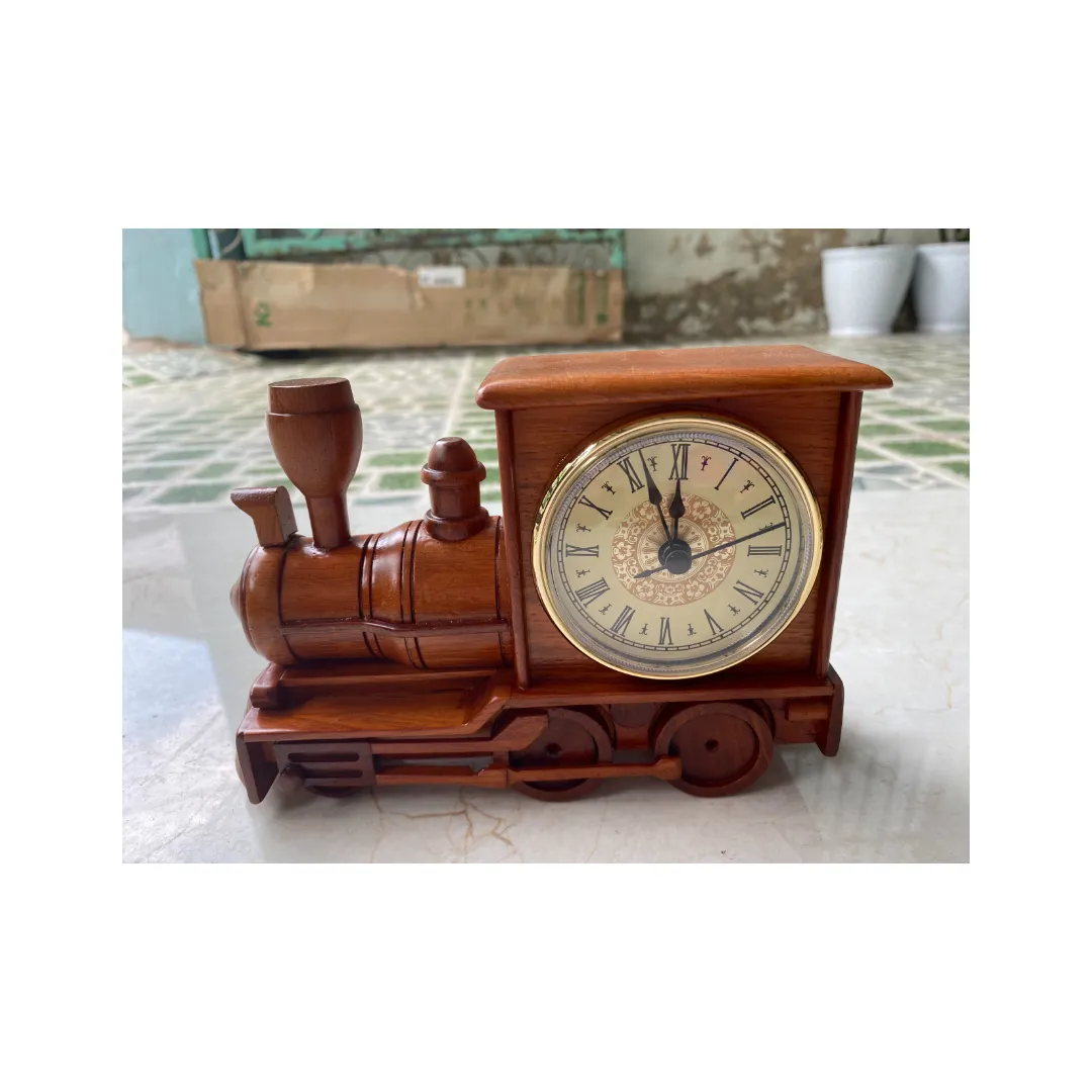Treno in legno modello in legno di alta qualità con orologio per arredamento/regalo