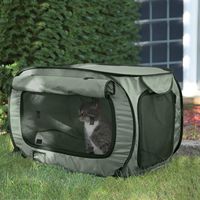 Cage de voyage pliable et portable en polyester pour chats et chiens avec boucle de ceinture de sécurité, respirante et imperméable pour voiture