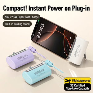 พาวเวอร์แบงค์ขนาดกะทัดรัด 10000mAh ชาร์จเร็ว 22.5W พร้อมขาตั้งและสายคล้องคอ ปลอดภัยสำหรับการเดินทางบนเครื่องบิน - Product Image 5