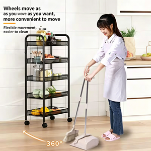 4-Tier Rolling Mesh Utility Cart With Side Hooks Metal Storage Rack Kitchen Pantry Office Bathroom Organization Durable Stand - Product Image 5
