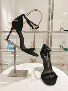 Sandalias negras de tacón alto Sandalias de serpiente desviadas de color sólido para mujeres y damas con tacones - Product Image 2