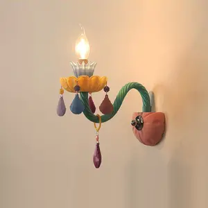 Macaron קריסטל מנורת קיר ילדי חדר Creative פנטזיה תליית מנורת נסיכת נר קיר אור