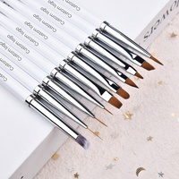 Poignée en métal blanc de qualité supérieure pour Nail Art, Gel de revêtement, brosse, ensemble de 10 pièces, 3D Ombre trait, brosse française pour ongles