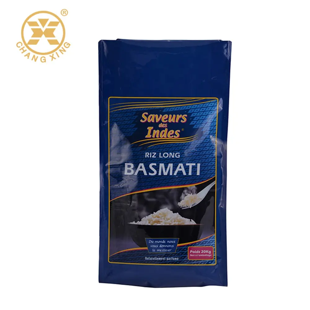 Kantong Kemasan Nasi Basmati, Kantong Plastik Kemasan Makanan Kantong Bawah Datar dengan Jendela 1Kg 2Kg 5Kg 10Kg