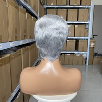 Perruque brésilienne grise naturelle courte de 6 pouces, fabriquée à la machine, sans lacet, sans colle, cheveux raides effet fée, la plus vendue