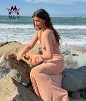 Robe de plage longue en maille transparente OEM pour femme, maillot de bain une pièce à manches longues avec logo frontal, vêtements d'été