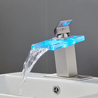 Robinet de lavabo à montage sur plan de travail, chaud et froid, court et haut, 1 trou, avec drain escamotable en métal, noir mat, capteur LED, mélangeur de lavabo de salle de bain