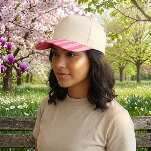 <span class=keywords><strong>Gorra</strong></span> de Béisbol Personalizada con Estampado de Vacas Rosas con Puntos y Rayas, de Dos Tonos, con Cierre a Presión, 100% Algodón, de 5 Paneles, para Mujer - Product Image 3