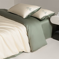 Parure de lit de luxe en coton longues fibres 50S, 4 pièces, avec broderie florale élégante, en satin lisse, pour chambre, maison, hôtel